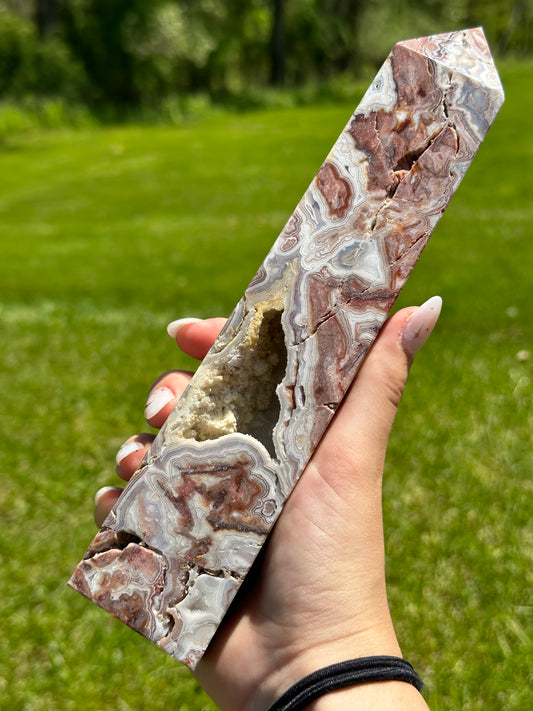 XL Mexican crazy lace agate tower