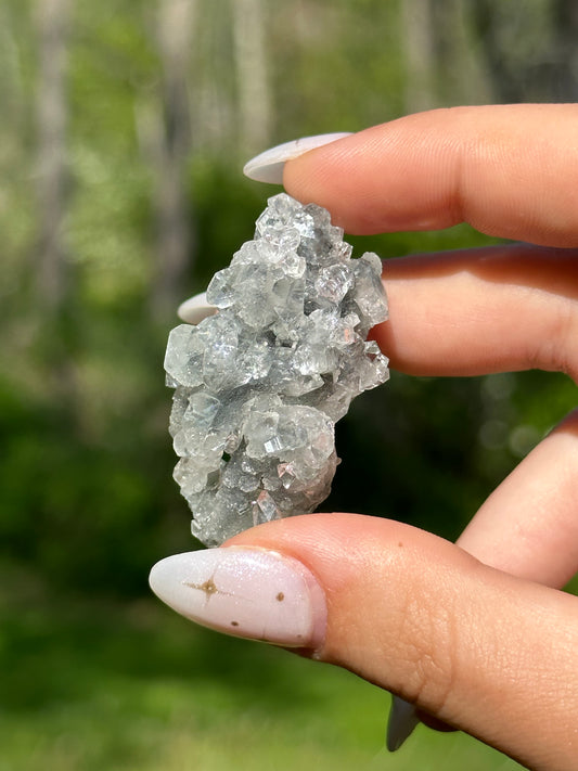 Black chalcedony with gemmy apophyllite -F