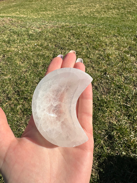 Small Satin Spar Selenite Moon Bowl