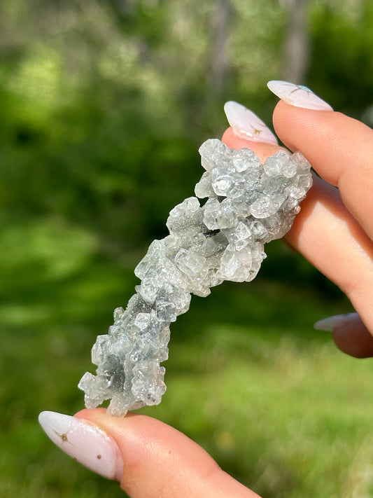 Black chalcedony with gemmy apophyllite -B