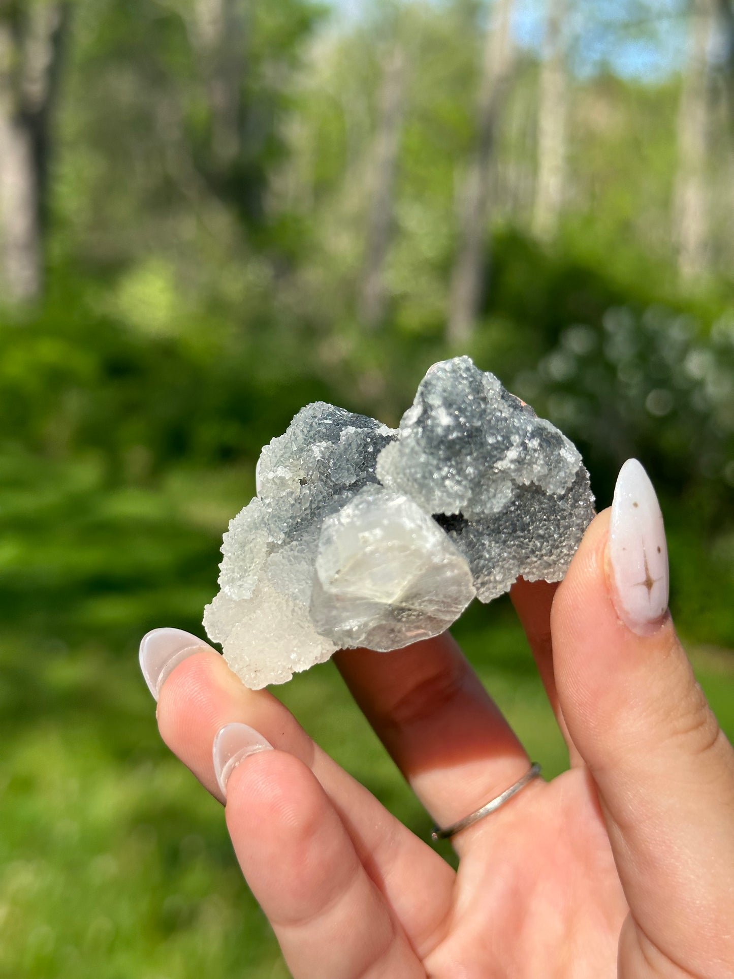 Black chalcedony with gemmy apophyllite - M