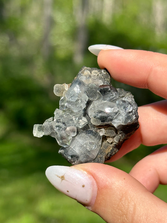 Black chalcedony with gemmy apophyllite - J
