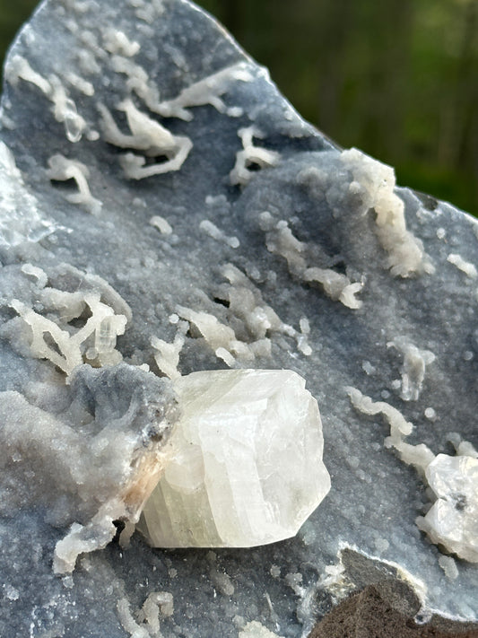 Apophyllite Cubes on Black Chalcedony