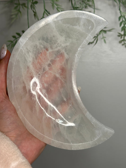 Large Satin Spar Selenite Moon Bowls