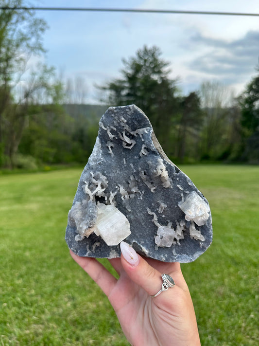 Apophyllite Cubes on Black Chalcedony