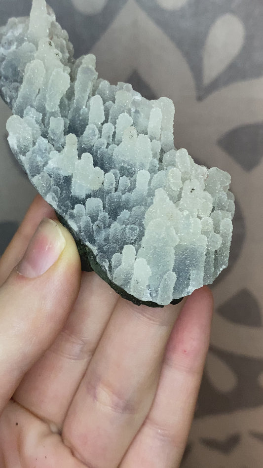 Black chalcedony with gemmy apophyllite - K