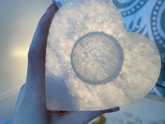 Heart-Shaped Satin Spar Selenite Candle holder