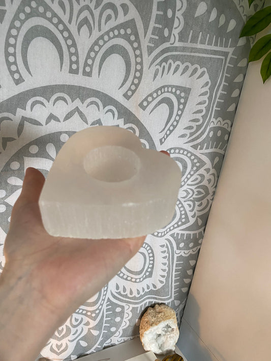 Heart-Shaped Satin Spar Selenite Candle holder