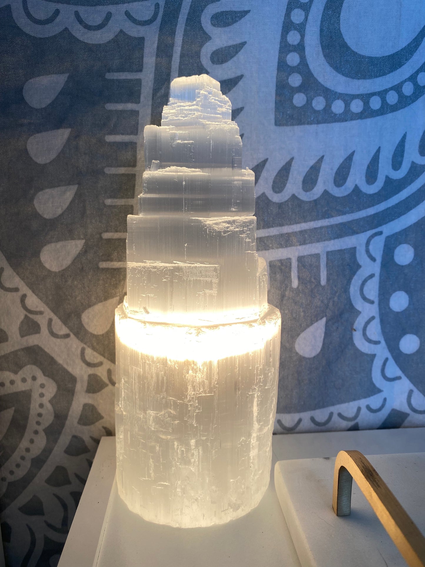 Large Satin Spar Selenite Tower Lamp